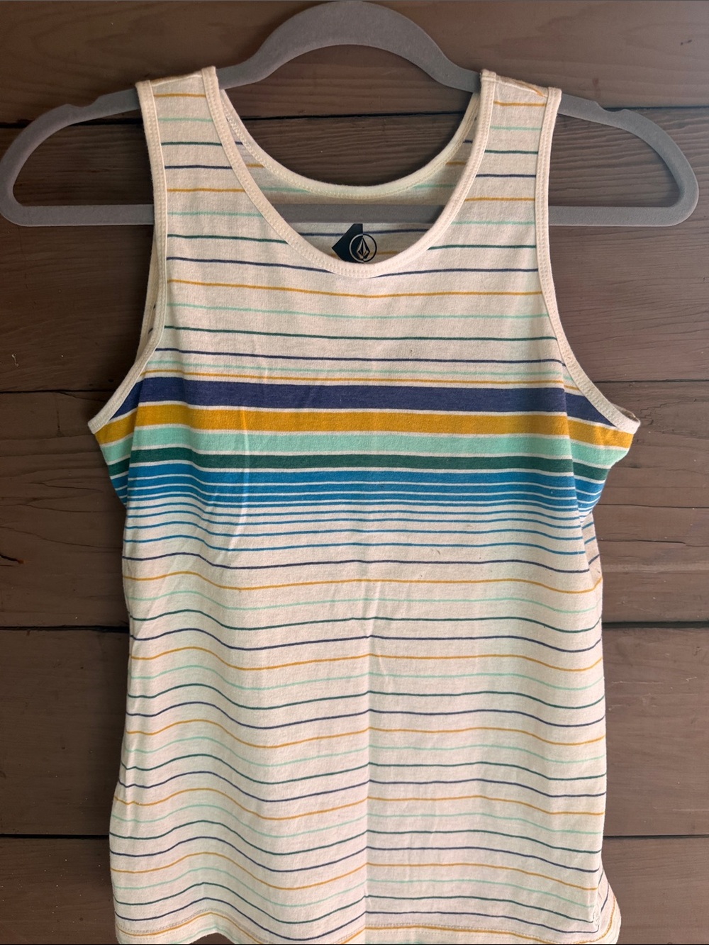Volcom Striped Tank Top in White, Blue, Teal & Yellow